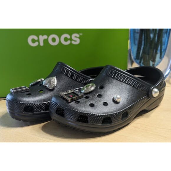 CROCS Classic Black Shimmer Picture Frame Clogs Women's Size 8 NWT - Picture 4 of 12